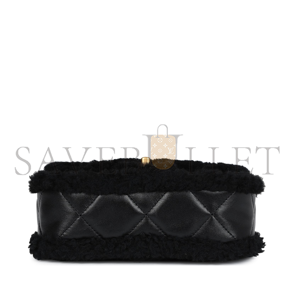 CHANEL MASTER MINI SHEARLING FLAP BAG BLACK LAMBSKIN BRUSHED GOLD HARDWARE AS5148 (18*12*6cm)